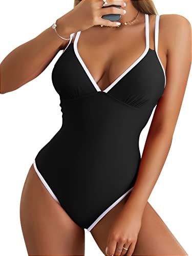 B2prity Women's V Neck One Piece Swimsuit with Tummy Control