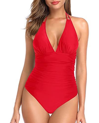 Flattering Red One Piece Swimsuit with Tummy Control