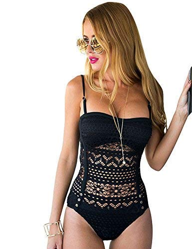 LookbookStore Sexy One Piece Black Crochet Lace Swimsuit