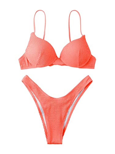 MakeMeChic Women's 2 Piece Orange Bikini Swimsuit