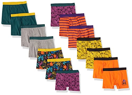 Amazon Essentials Boys' Cotton Boxer Briefs Underwear, Pack of 14, Multicolor/Big Cats/Jungle/Stripe, Medium