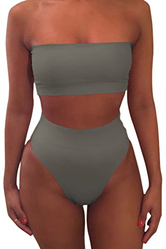 Grey Strapless High Waist Bikini Set