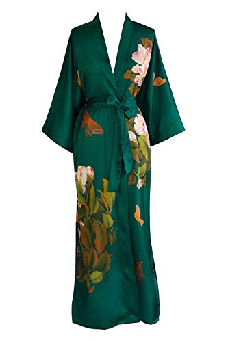 OLDSHANGHAI Women's Charmeuse Kimono Robe - Watercolor Floral