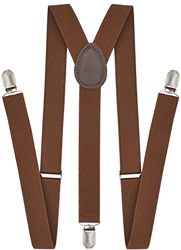 Trilece Brown Suspenders for Men - Adjustable Size Elastic Y Shape Suspenders