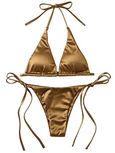 SOLY HUX Metallic Halter Top Two Piece Swimsuit
