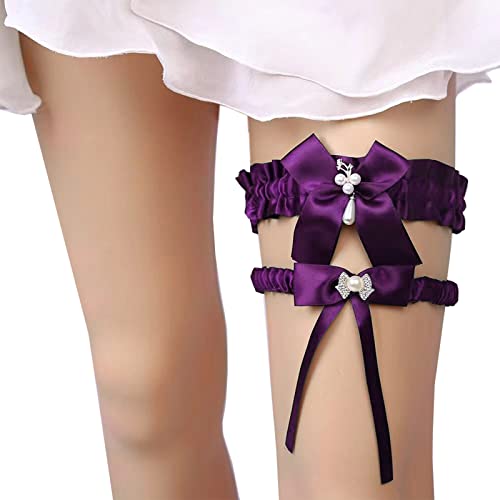 Bridal Garters - Stretch Comfortable Wedding Garters Set (Purple)