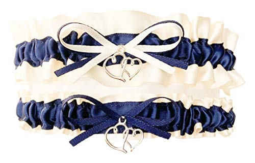 Ivory Navy Blue Satin Bridal Garter Set