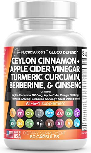 Clean Nutraceuticals Ceylon Cinnamon 3000mg Turmeric 3000mg Apple Cider Vinegar 3000mg Ginseng 2000mg Berberine 1200mg Plus