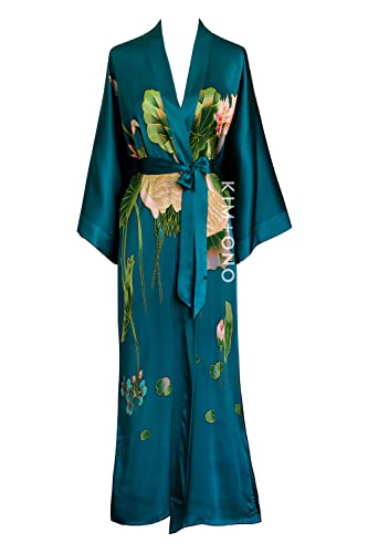 KIM+ONO Silk Kimono Robe Long - Handpainted Crane