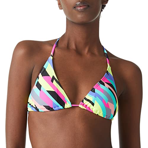 Neon Striped Halter Triangle Bikini Top