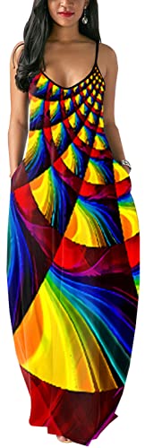 Plus Size Rainbow Printed Maxi Dress with Pockets