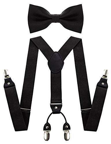 Black Suspender and Silk Bow Tie Sets for Men