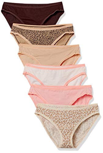 Amazon Essentials Women's Cotton Bikini Brief Underwear Pack of 6 (Leopard, X-Small)
