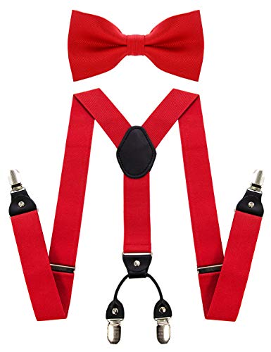 JEMYGINS Red Suspender and Silk Bow Tie Sets for Men