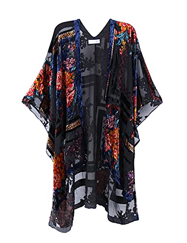 Women's Burnout Velvet Kimono Long Cardigan