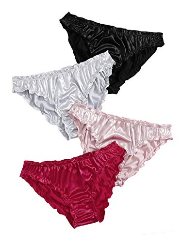 Frill Trim Satin Underwear Briefs Panty Set