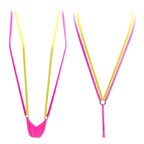 SHERRYLO Women's Slingshot G String Bikini - Pink Yellow
