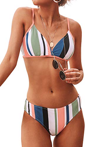 CUPSHE Women's Striped Bikini Swimsuit, Size S