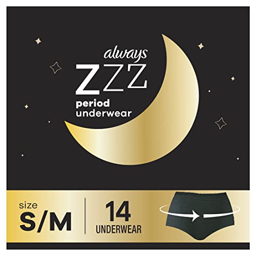 Always Zzzs Overnight Period Underwear for Women, Size S/M, Black, 14 Count