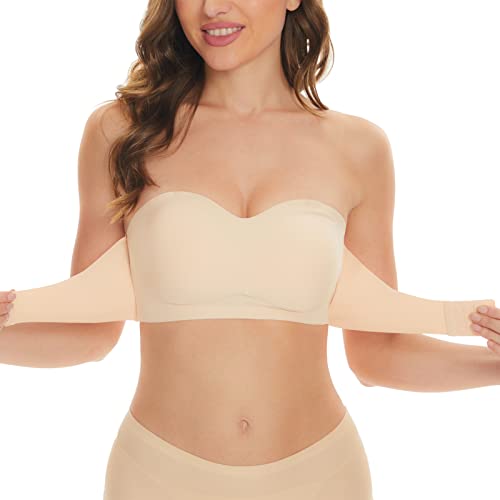 Strapless Bra Bandeau Wireless Front Buckle Push Up Lift