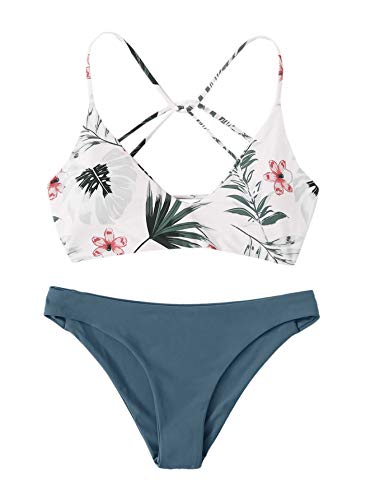 SweatyRocks Women's Floral Print Criss Cross Back Bikini Set Swimsuits