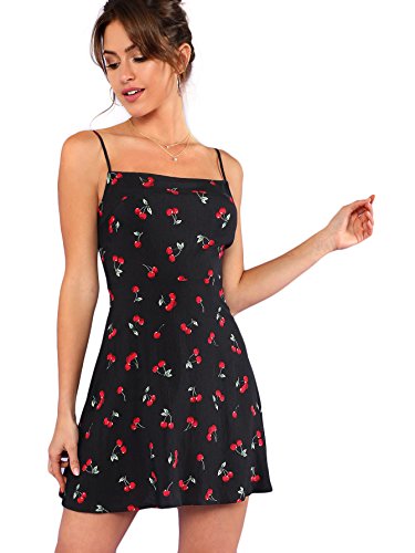Floerns Women's Floral Cherry Print A Line Short Cami Dress