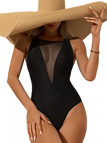 OYOANGLE Contrast Mesh One Piece Swimsuit