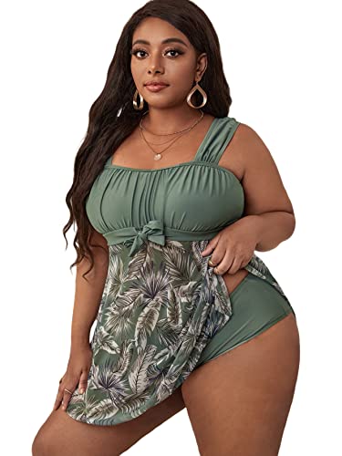 Stylish Plus Size Tankini Swimsuit in Green