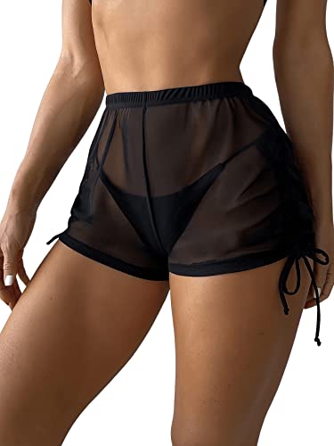Verdusa Women's Sheer Mesh Bikini Bottoms Swimsuit Cover Up Shorts