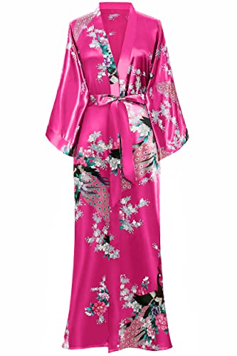 Women's Floral Kimono Robe with Peacock Print