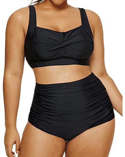 Daci Women Black High Waist Twist Front Plus Size Bikini