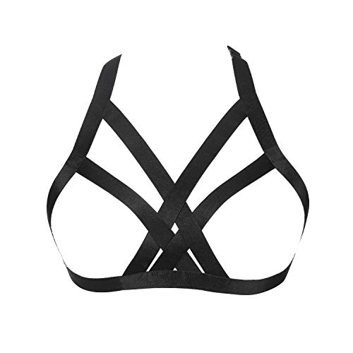 Jelinda Women Harness Elastic Cupless Cage Bra Hollow Out Strappy Crop Top