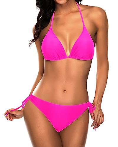Hot Pink Two Piece Triangle Bikini Bathing Suit