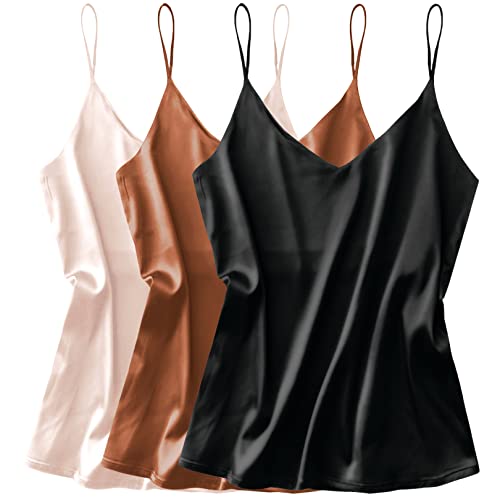 Ekouaer Womens Silk Satin Tank Top 3 Pack