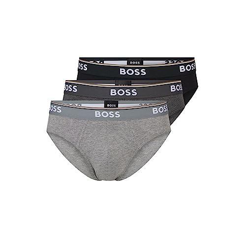 BOSS Men's 3-Pack Stretch Briefs, Gray/Charcoal/Black, M