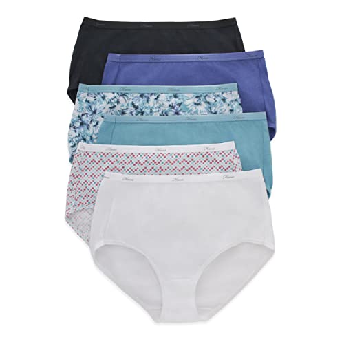 Hanes Women's Plus Size Cotton Brief Underwear, Moisture-Wicking (6-Pack)