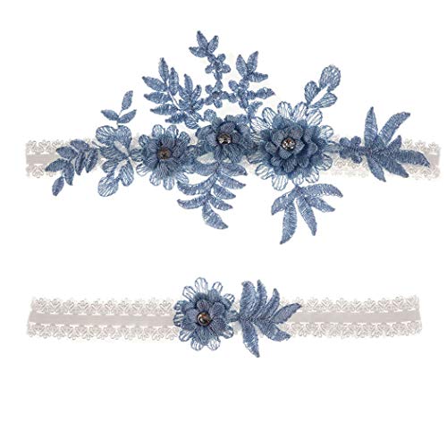 Floral Stretchy Blue Garter - Perfect Wedding Accessory
