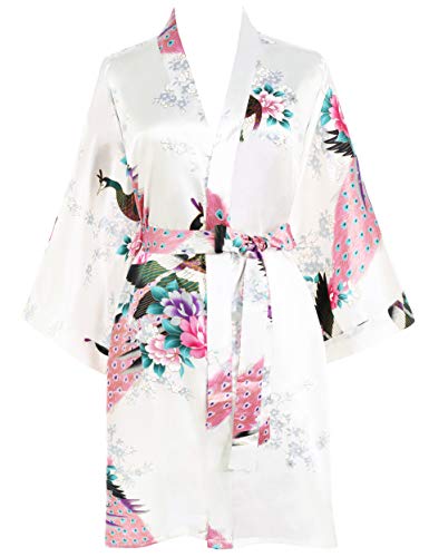 BABEYOND Short Kimono Robe Peacock Printed Cover Up