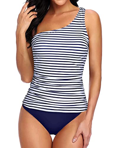 Blue Striped Two Piece Swimsuit for Women