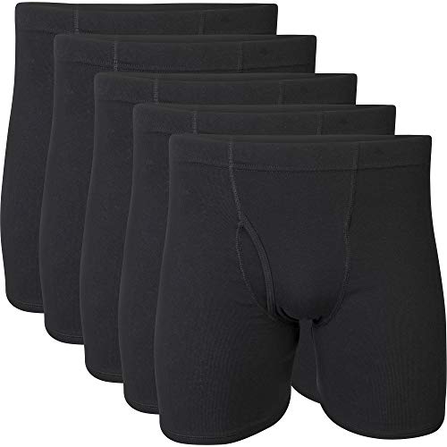 Gildan Men's Covered Waistband Boxer Briefs, Black (5-Pack)