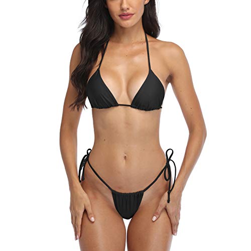 SHERRYLO Sexy Black Triangle Top Brazilian Thong Swimsuit