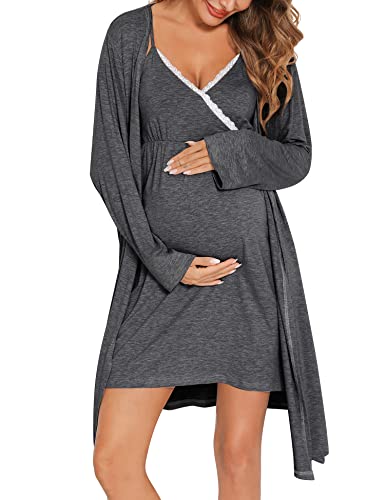 SWOMOG Womens Maternity Robe 2 Piece Nursing Nightgown