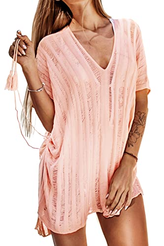 CUPSHE Women's Pink Crochet Knit Cover Up