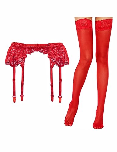 Lidogirl Women's Sexy Red Garter Belt with Stockings