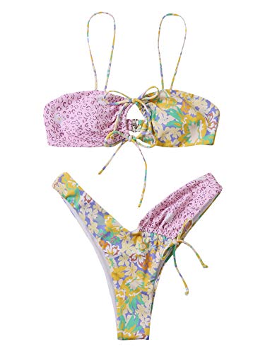 Floral Print Tie Front Bikini Bathing Suit - SOLY HUX