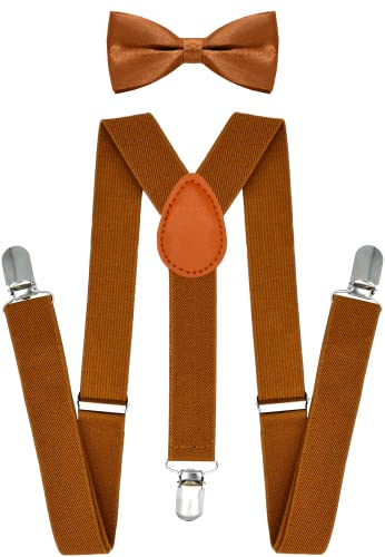 Trilece Brown Rust Suspenders and Bow Tie Set for Kids