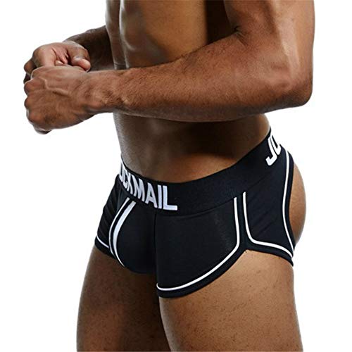 Open Back Cotton Boxer Shorts for Men - Black