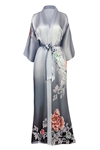 Silk Kimono Robe Long - Floral Print