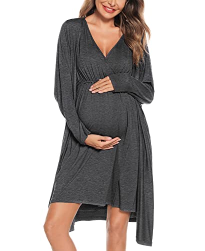 3 in 1 Labor Delivery Maternity Dress Women Nursing Nightgown Hospital Pregnancy Breastfeeding Bathrobes