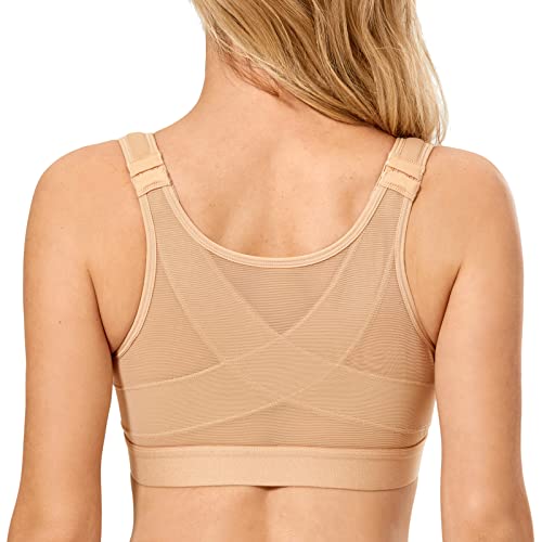 DELIMIRA Women's Front Closure Posture Wireless Back Support Full Coverage Bra Taupe 38C